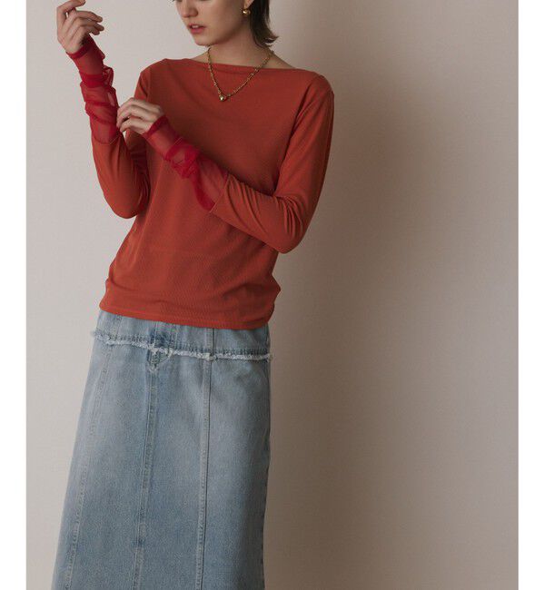  「シアーアセテートカットトップ」|Tシャツ・カットソー|オレンジ