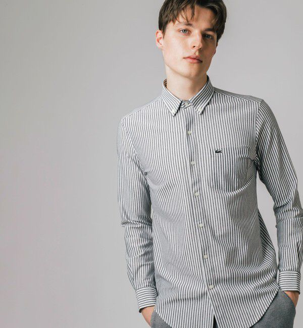 LACOSTE「クールマックスブレンド鹿の子地ストライプシャツ」|シャツ・ブラウス|ブラック