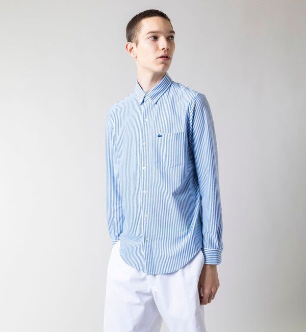 LACOSTE「クールマックスブレンド鹿の子地ストライプシャツ」|シャツ・ブラウス|ロイヤルブルー
