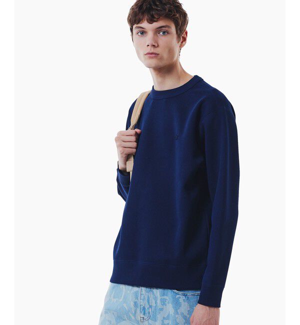 LACOSTE「ワントーンクルーネック 鹿の子ニット / 鹿の子スウェット トレーナー」|スウェット・ジャージ|ダークネイビー