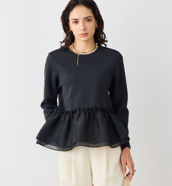 NOLLEY'S sophi「《セットアップ対応》ウォッシャブルダンボール&times;オーガンジーペプラムプルオーバー」|Tシャツ・カットソー|