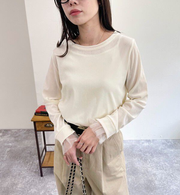 fredy emue「フロッキー袖チュールプルオーバー」|Tシャツ・カットソー|アイボリー