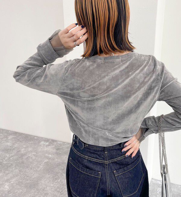 fredy emue「フロッキー袖チュールプルオーバー」|Tシャツ・カットソー|チャコールグレー