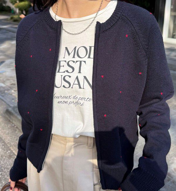 fredy emue「ハンド刺しゅうハートZIPカーディガン」|カーディガン|