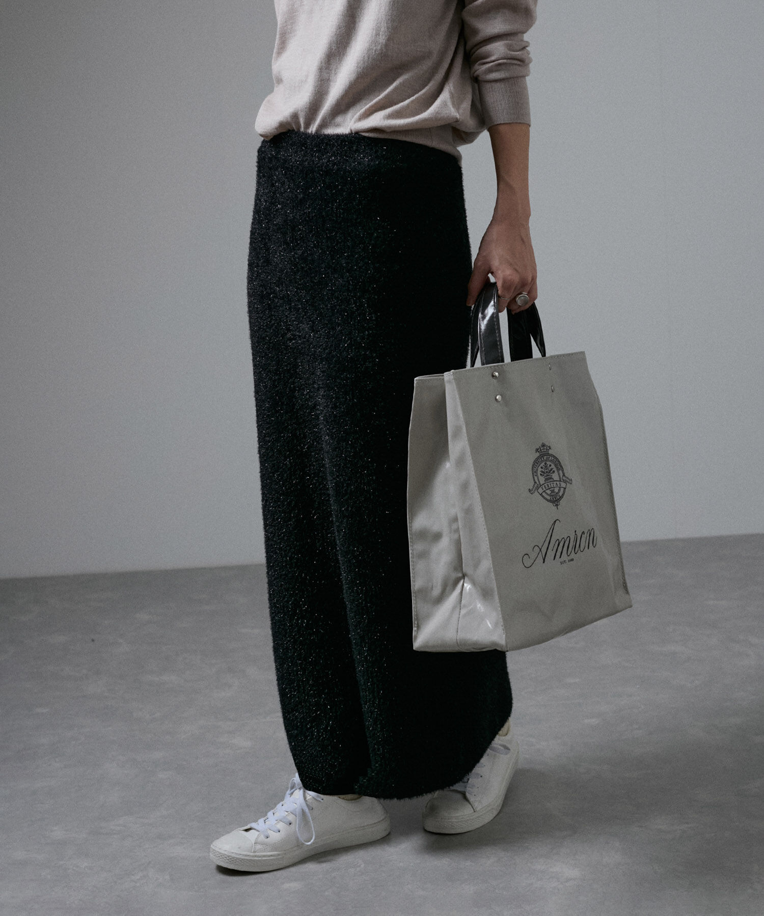 SALON adam et rope'「【WEB限定】シャイニーシャギーニットスカート【セットアップ対応】」|スカート|ブラック(01)