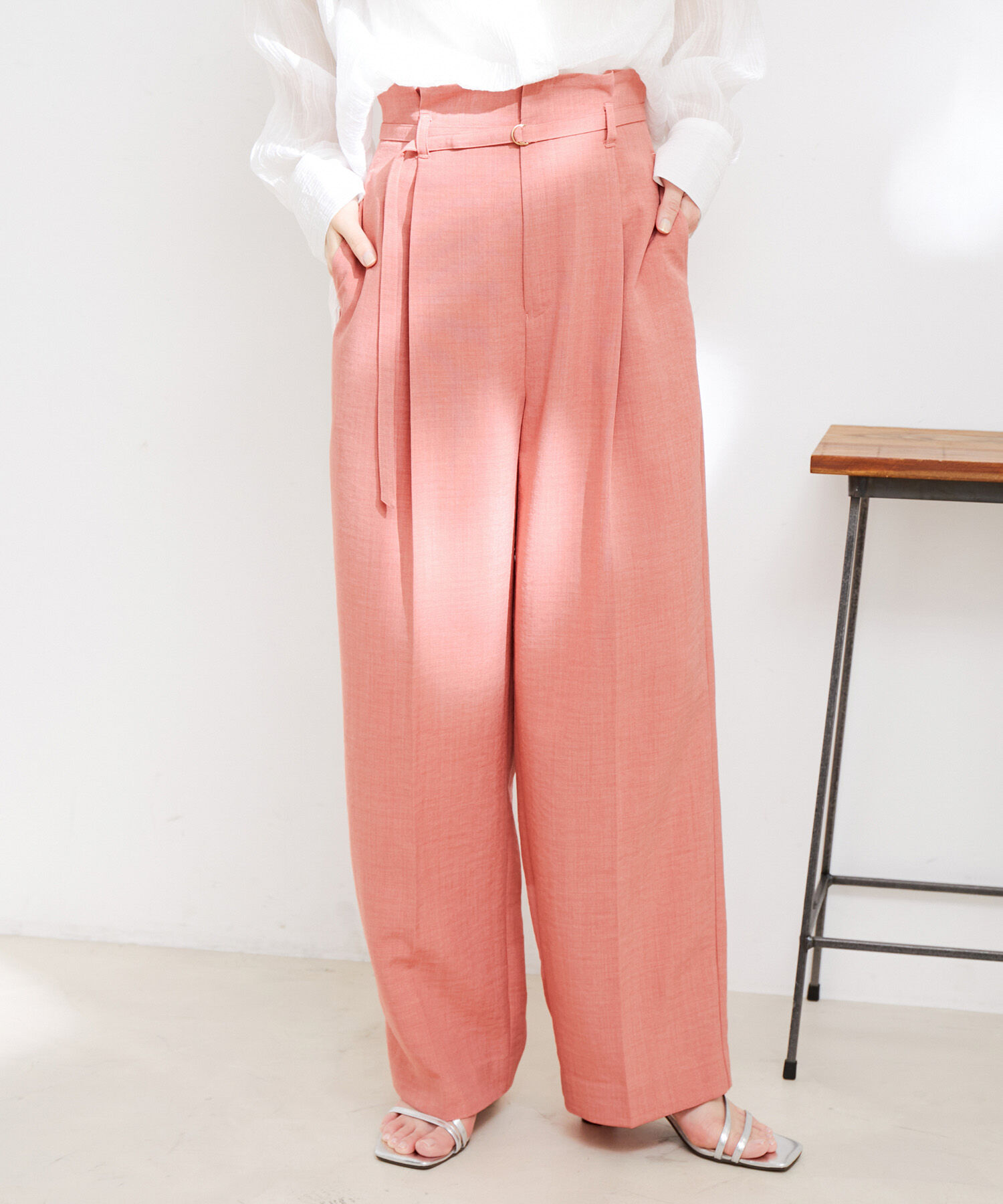 VIS「【接触冷感・洗える】美easy Dカンベルト付きワイドパンツ【セットアップ対応】」|スラックス|