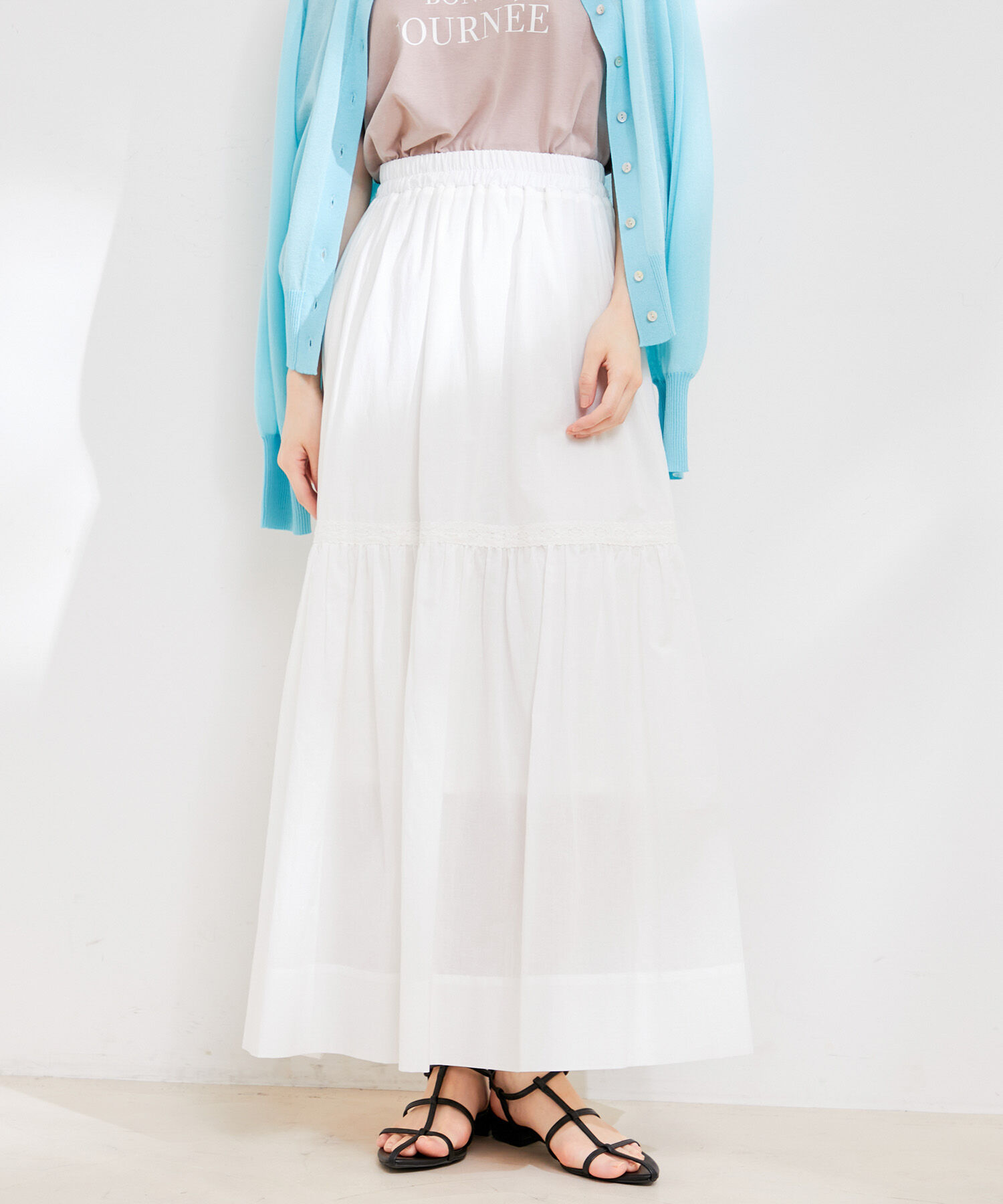 VIS「【洗える】コットンレース切替ギャザースカート」|スカート|ホワイト(10)