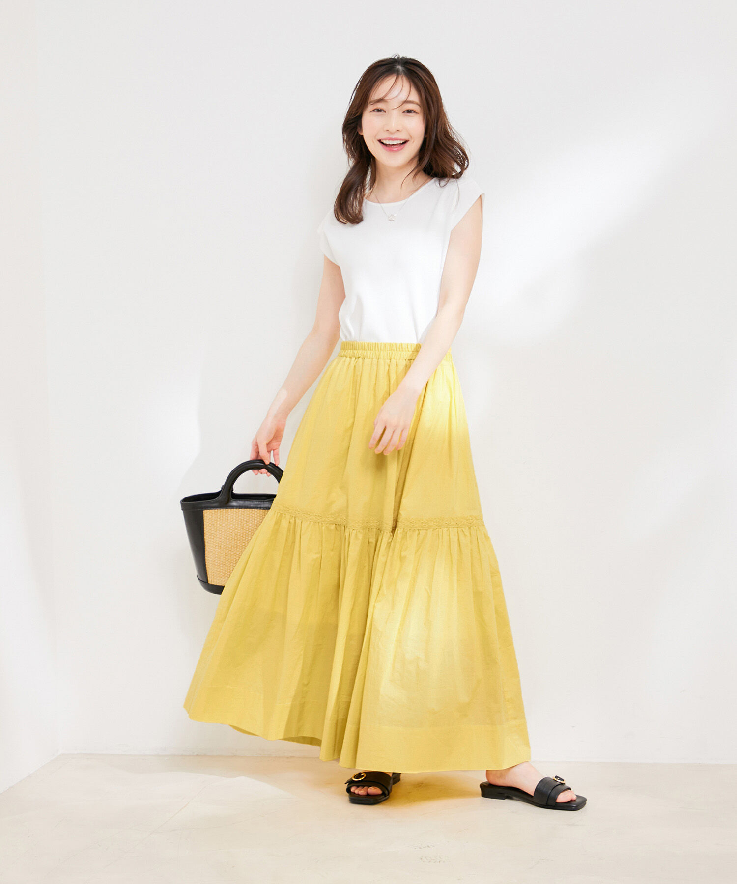 VIS「【洗える】コットンレース切替ギャザースカート」|スカート|