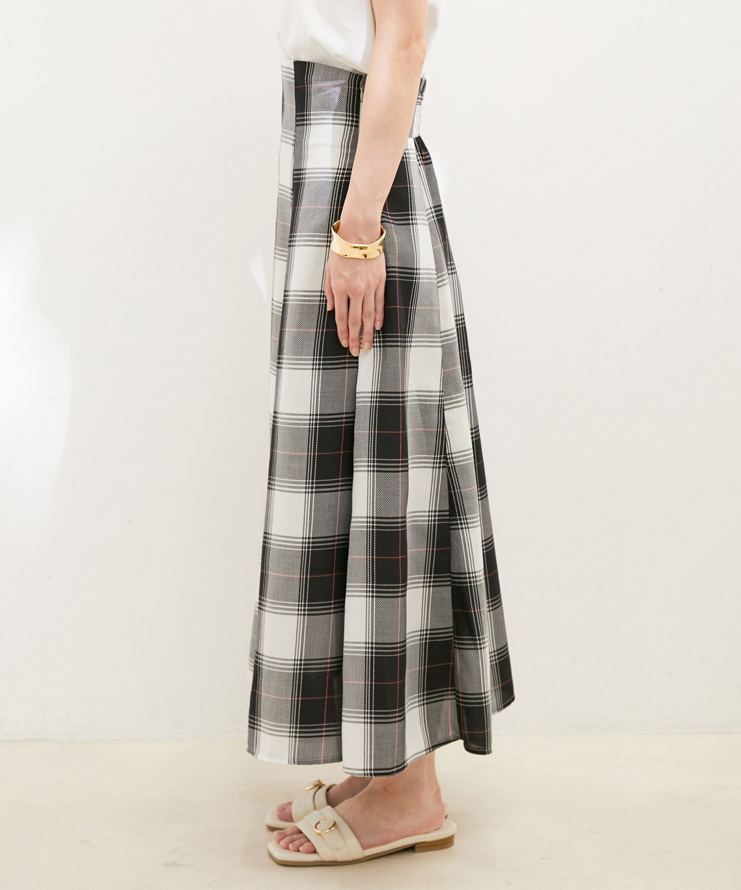 VIS「【洗える】先染めチェックハイウエストフレアスカート」|スカート|