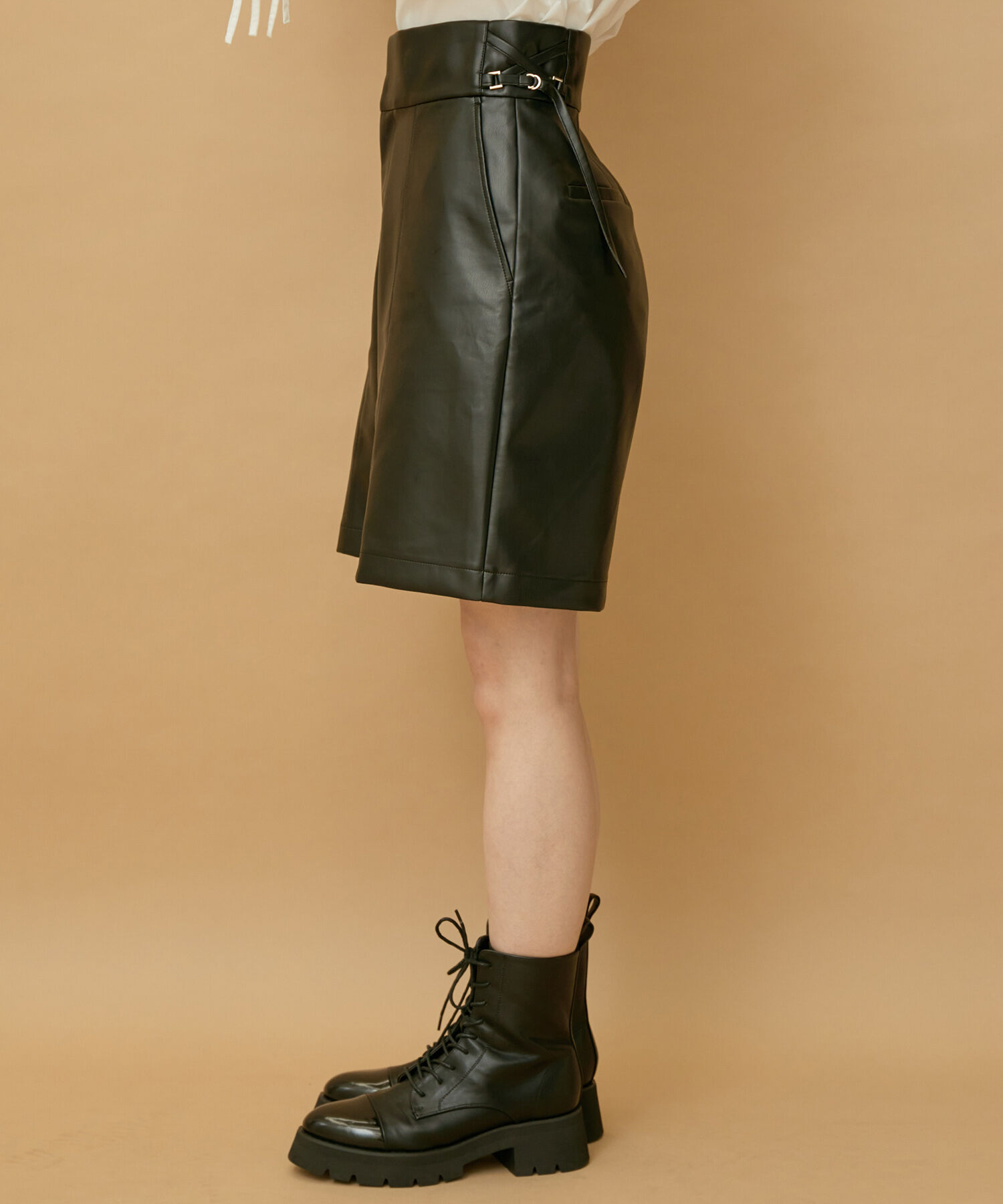 VIS「【洗える】レースアップバミューダパンツ」|スラックス|