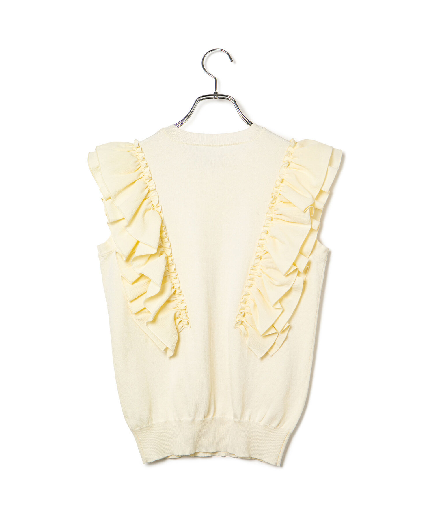 VIS「【洗える】異素材ドッキングフリルニットプルオーバー」|Tシャツ・カットソー|