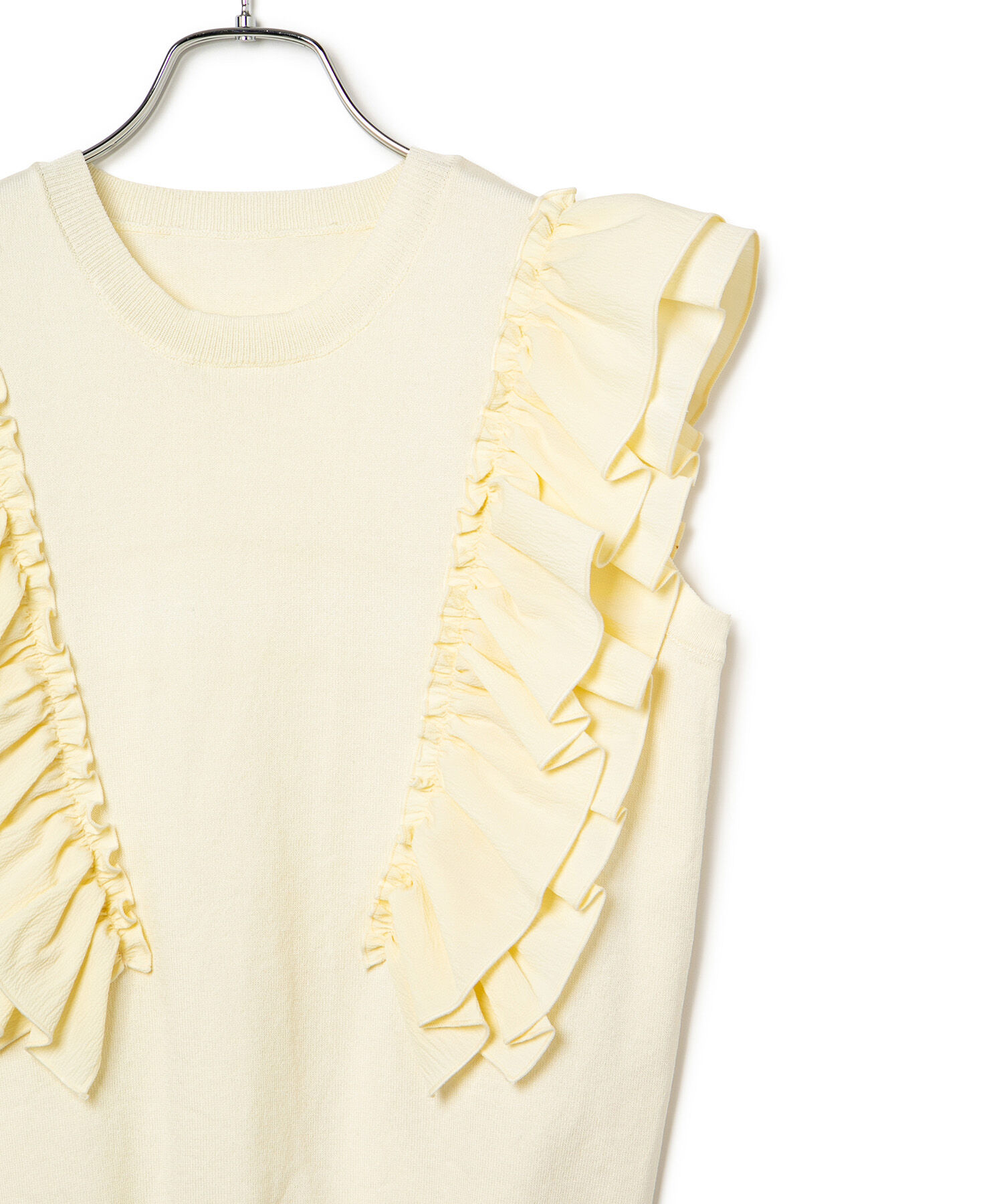 VIS「【洗える】異素材ドッキングフリルニットプルオーバー」|Tシャツ・カットソー|