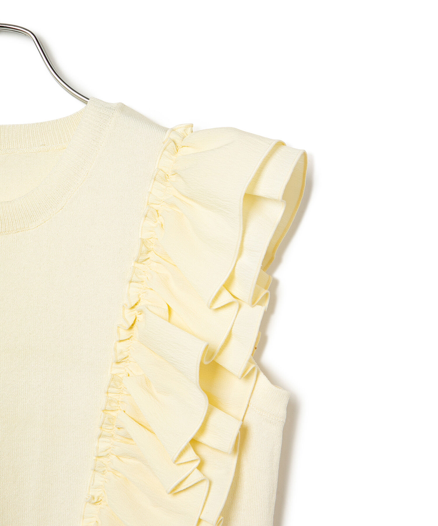 VIS「【洗える】異素材ドッキングフリルニットプルオーバー」|Tシャツ・カットソー|