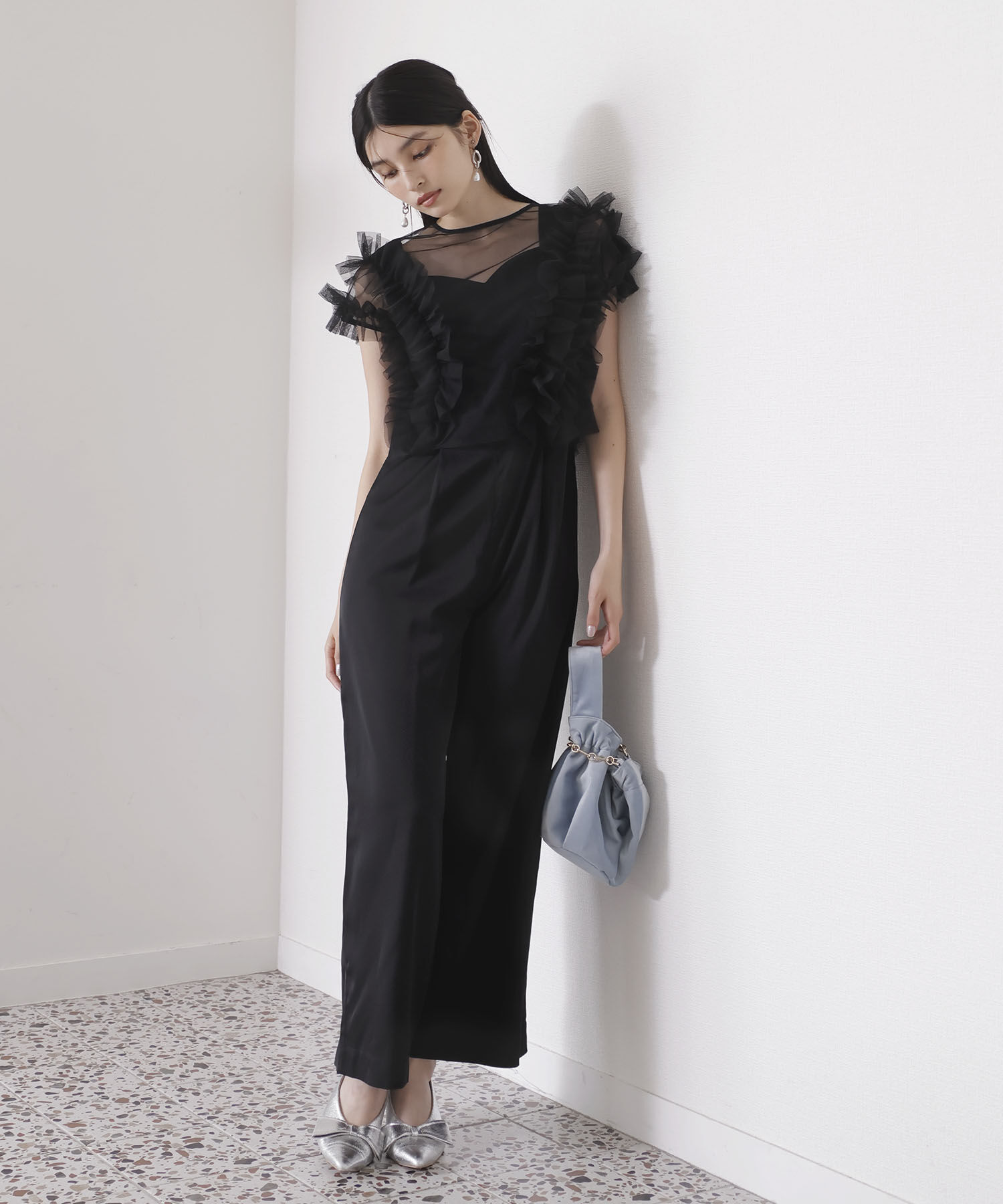 VIS「【VISDRESS】チュールフリルセットオールインワン【低身長向けサイズ有】」|オールインワン|ブラック(01)