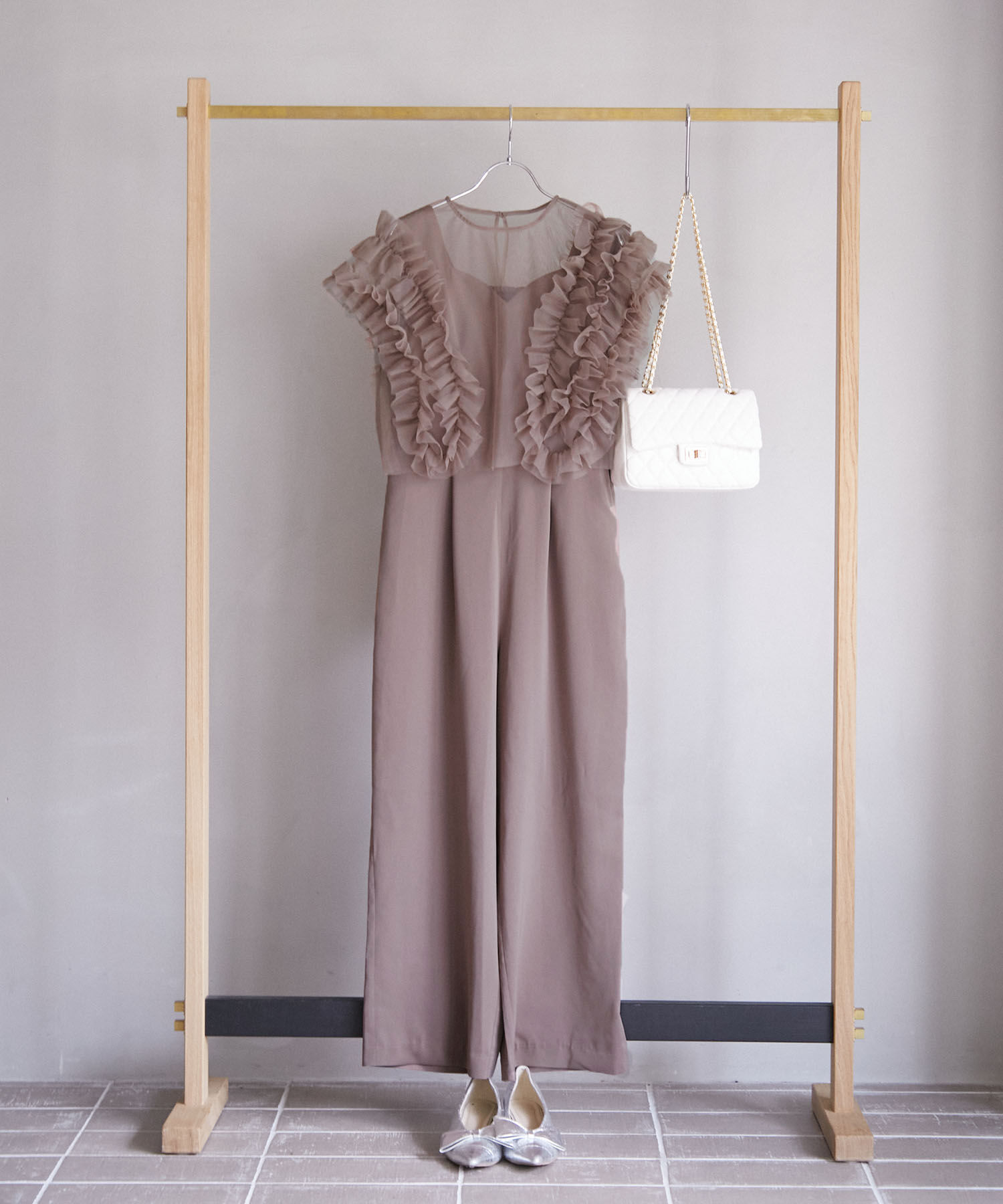 VIS「【VISDRESS】チュールフリルセットオールインワン【低身長向けサイズ有】」|オールインワン|