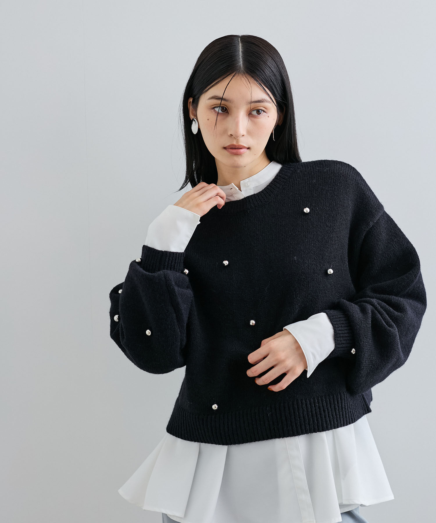 VIS「【WEB/ルミネ店限定】パールボタンニットプルオーバー」|ニット・セーター|