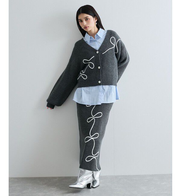 VIS「【WEB限定】リボンコード刺繍ニットスカート【セットアップ対応】」|スカート|