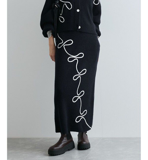 VIS「【WEB限定】リボンコード刺繍ニットスカート【セットアップ対応】」|スカート|