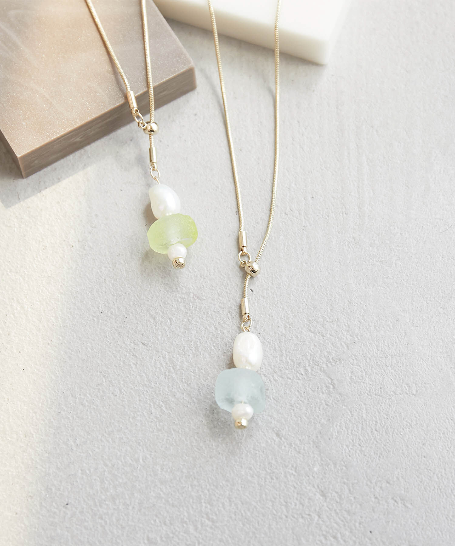 ROPE PICNIC PASSAGE「Recycle glass スライドＹ字ネックレス」|ネックレス|ブルー系(45)