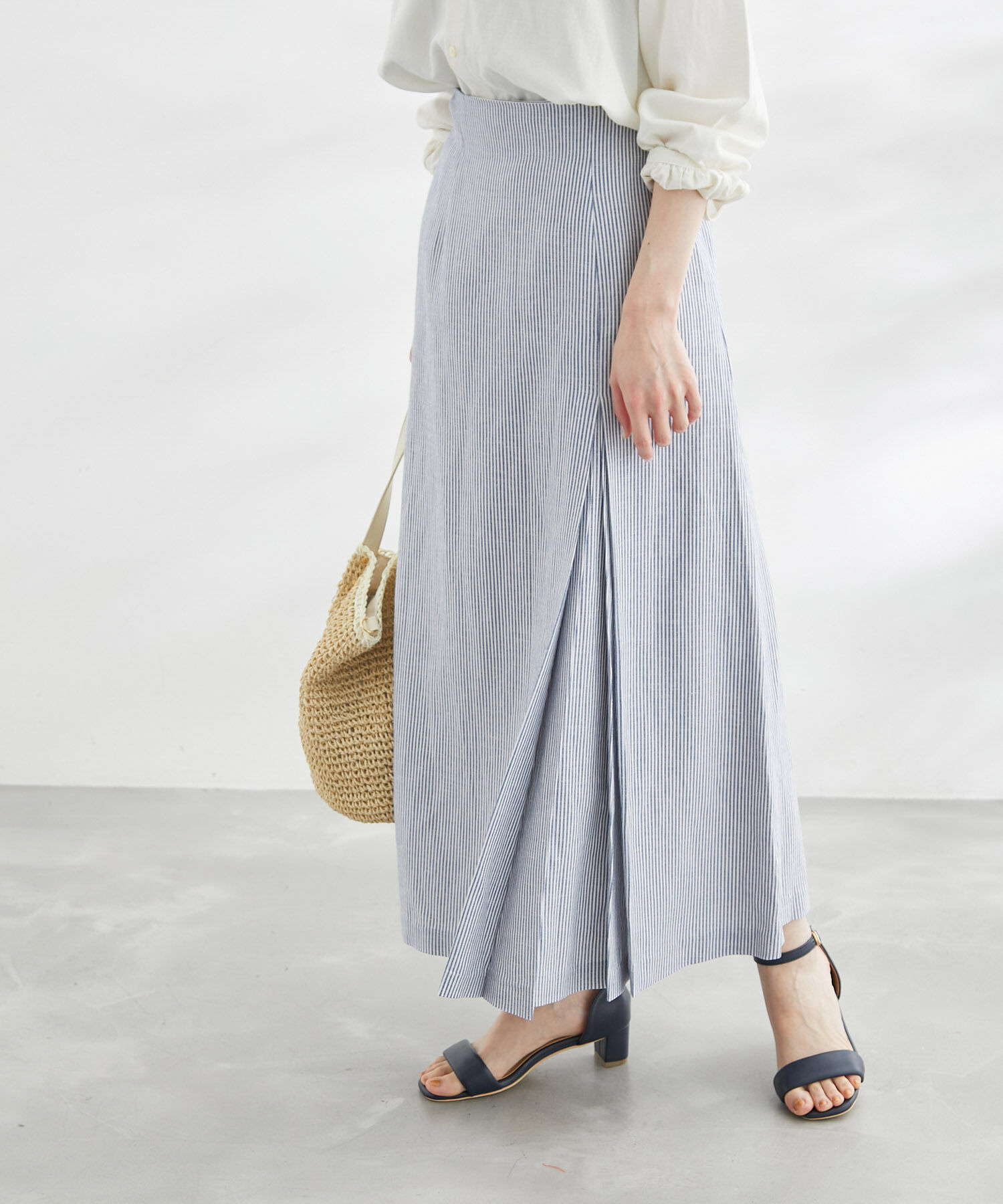 Rope&rsquo;Picnic「麻混アシンメトリータックカラースカート」|スカート|サックス(48)