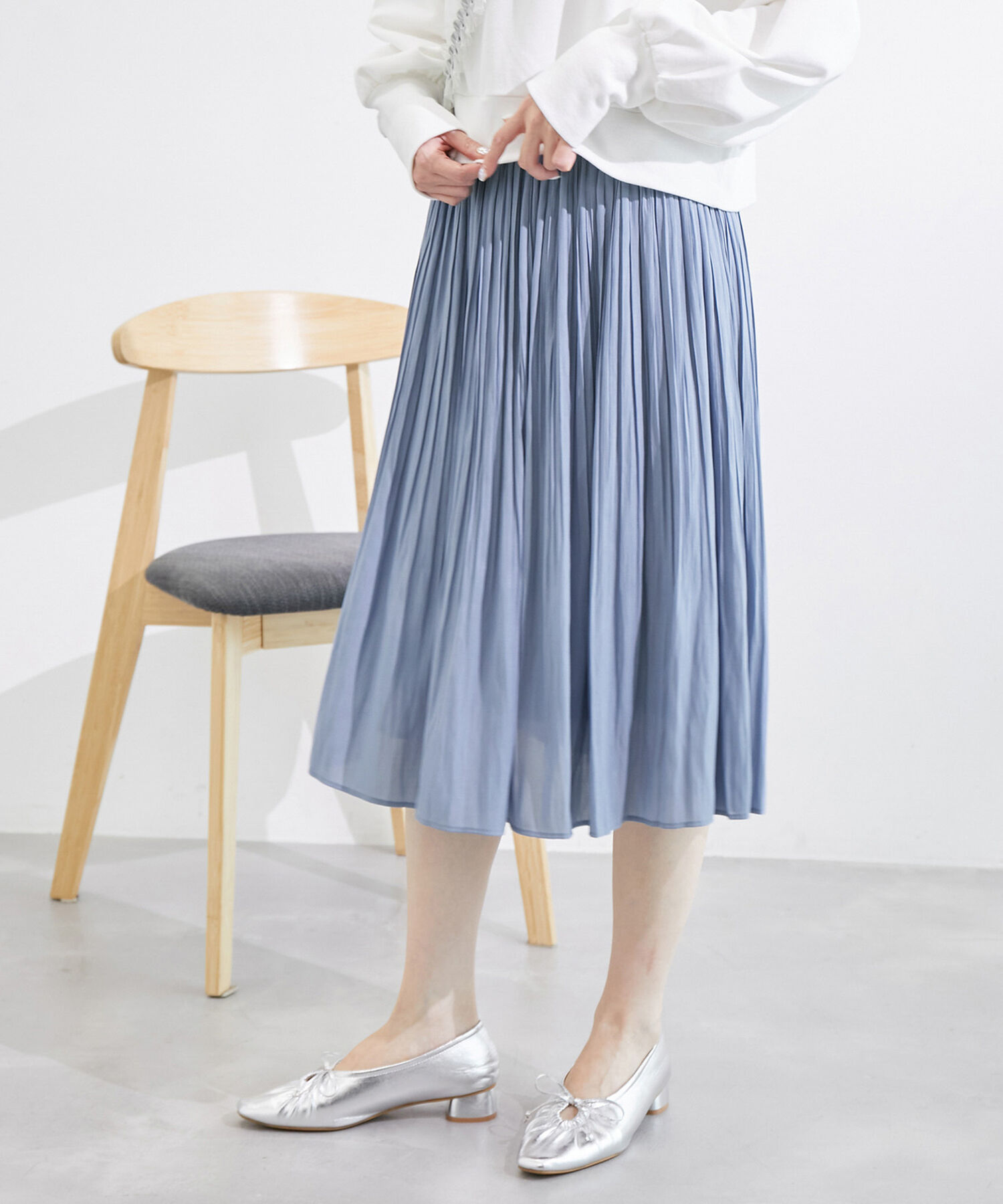 Rope&rsquo;Picnic「【新色追加】着丈が選べるエアリープリーツスカート」|スカート|ブルー(44)