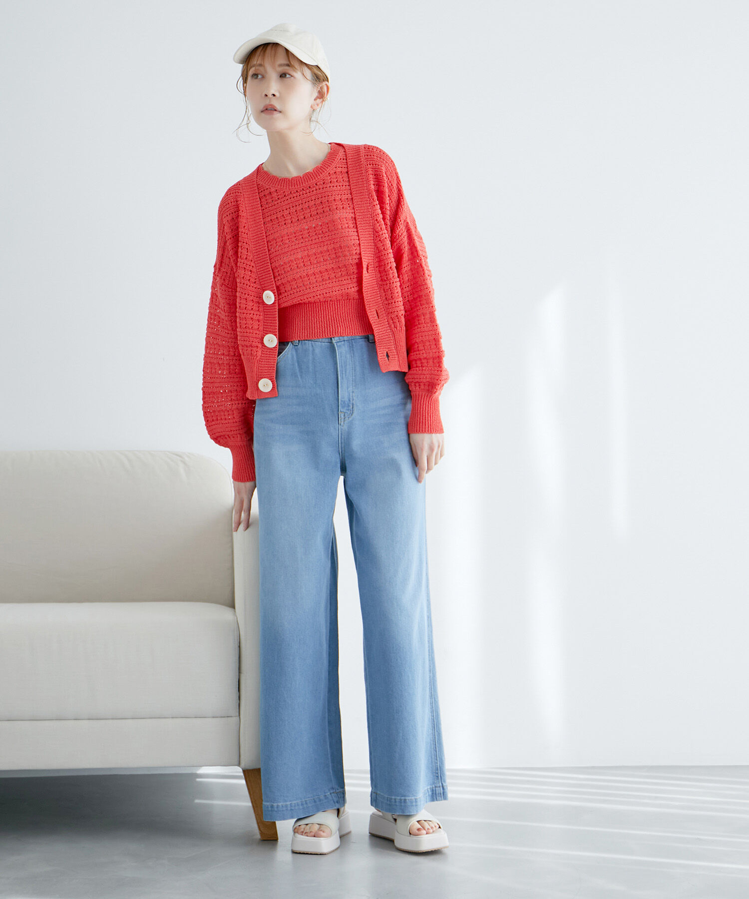 Rope&rsquo;Picnic「セットアップ対応/透かし編みテープヤーンクロップドニットプルオーバー」|ニット・セーター|