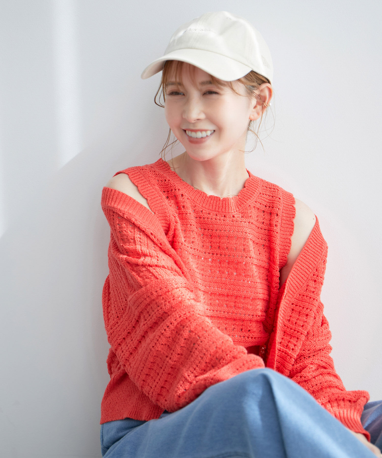 Rope&rsquo;Picnic「セットアップ対応/透かし編みテープヤーンクロップドニットプルオーバー」|ニット・セーター|レッド系(61)