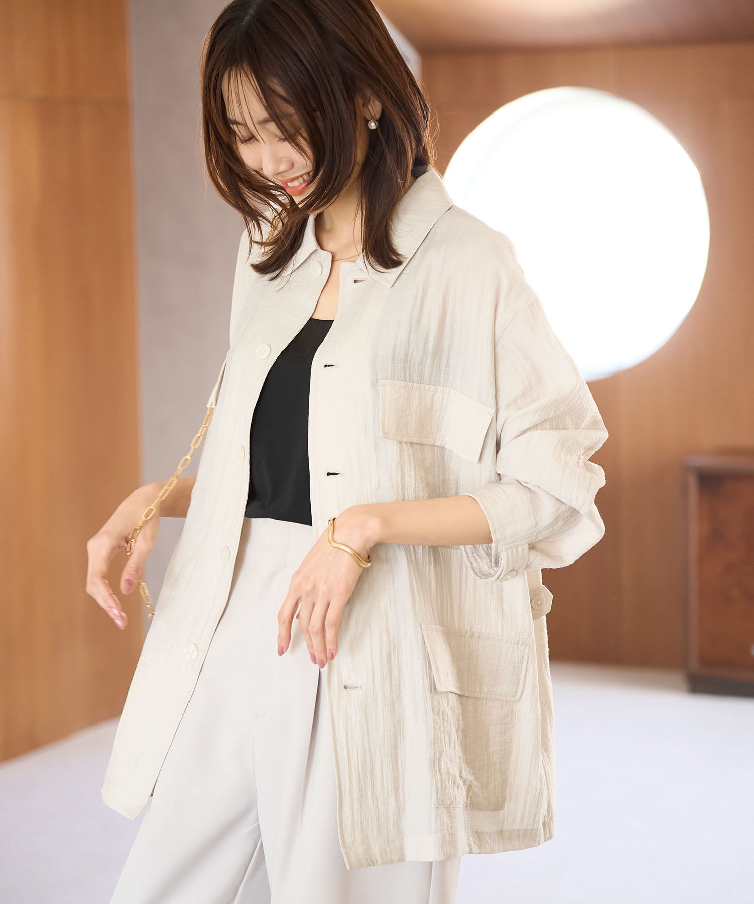 Rope&rsquo;Picnic「ミリタリーシアーライトジャケット」|ミリタリージャケット|ベージュ(27)