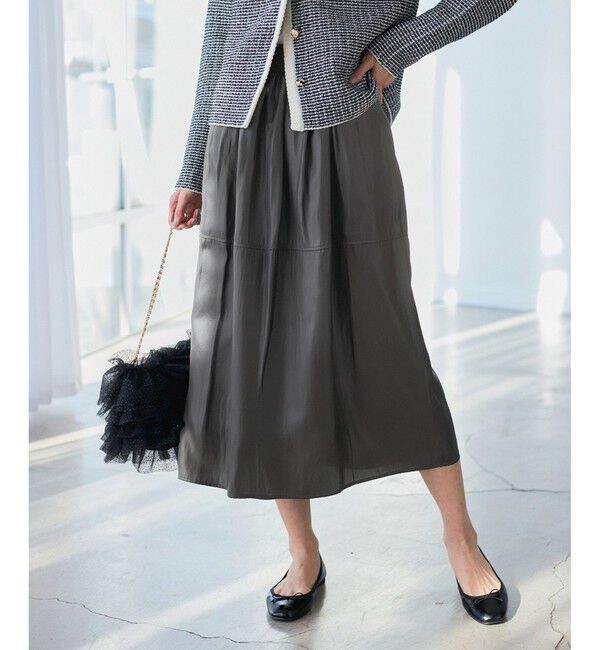 Rope&rsquo;Picnic「切り替えギャザーフレアスカート」|スカート|チャコール(06)