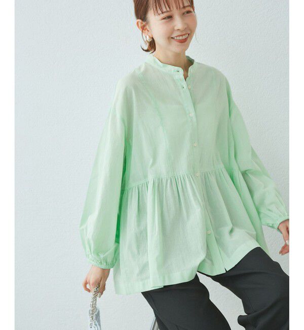 Rope&rsquo;Picnic「【接触冷感・通気性】お着軽シャツシリーズ/綿ボイルペプラムシャツ」|シャツ・ブラウス|