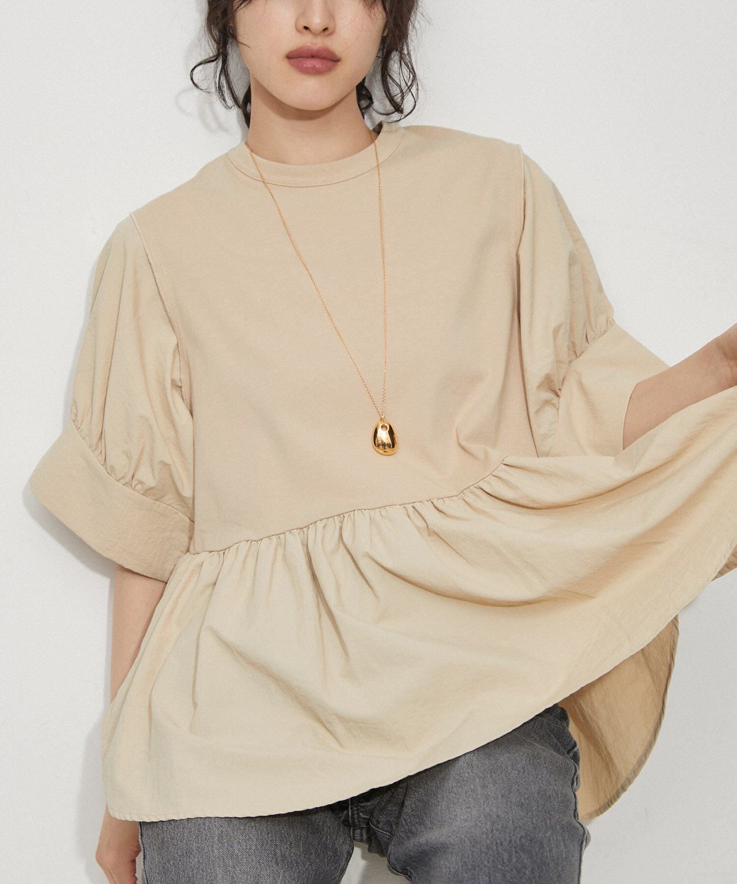 ADAM ET ROPE'「【再入荷・サステナブル・洗える・UVカット】バウンスカフスプルオーバー」|Tシャツ・カットソー|