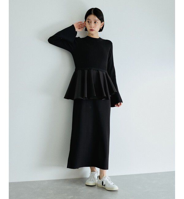 ADAM ET ROPE'「【再入荷】・【サステナブル】・【オケージョン】ペプラムコンビニットワンピース」|ワンピース|