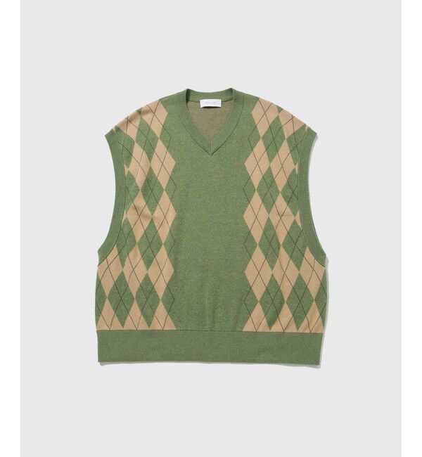ADAM ET ROPE'「アーガイルニット ベスト / ロングシーズン着用可能」|ベスト・ジレ|モスグリーン