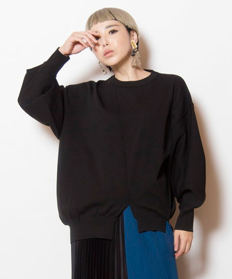  「ボリュームスリーブニットプルオーバー」|ニット・セーター|BLACK