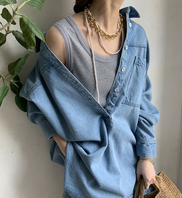  「ラメリブチュールタンク」|Tシャツ・カットソー|グレー