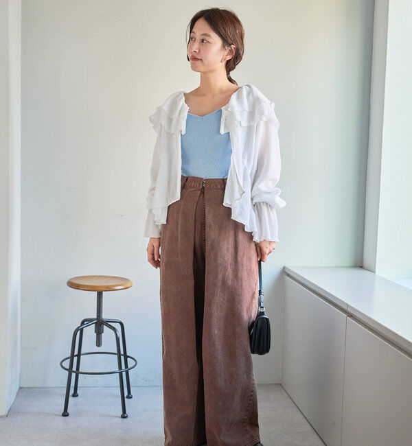  「【3サイズ】デニムタックワイドパンツ」|デニム|