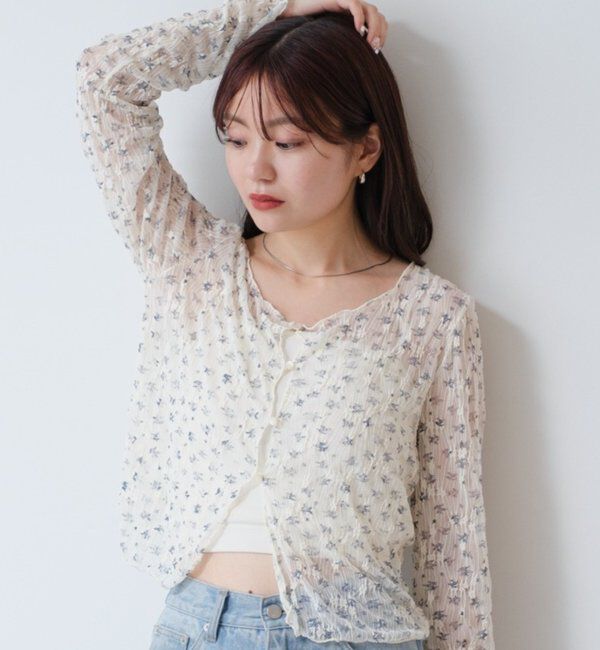  「【2WAY】シアーフラワーレースカーディガン」|カーディガン|