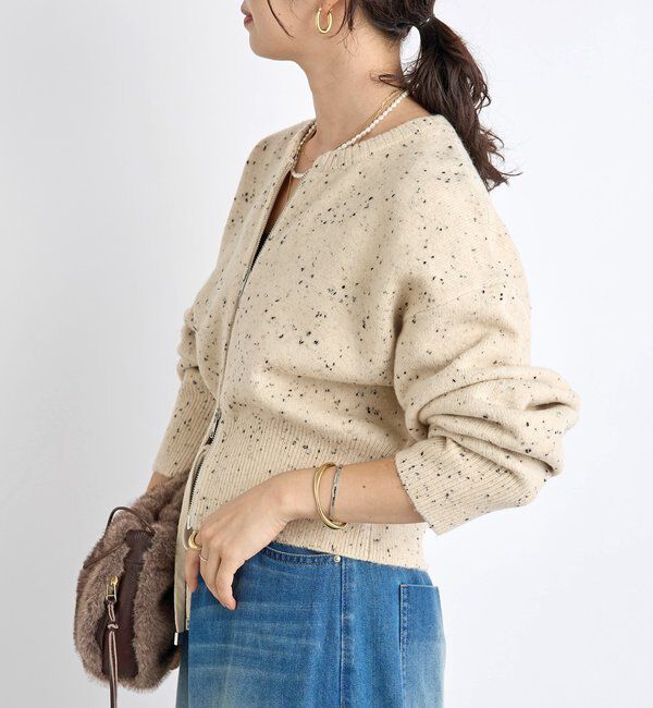  「【カーディガンとしても着れる】ショートZIPニット」|ニット・セーター|ベージュ