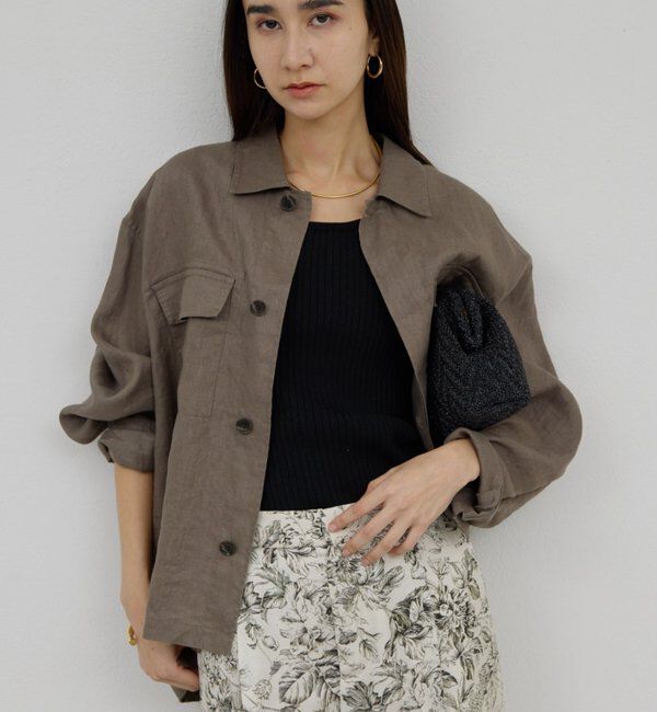  「リネンミリタリーシャツブルゾン」|ベスト・ジレ|カーキ