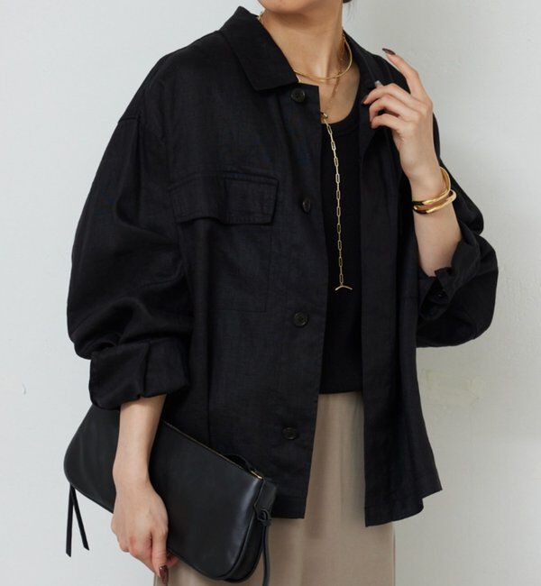  「リネンミリタリーシャツブルゾン」|ベスト・ジレ|ブラック