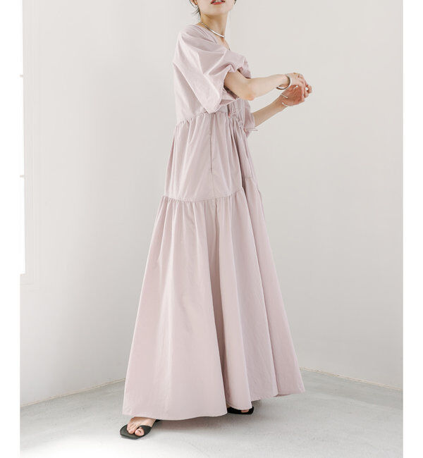  「【3サイズ展開】ドロストギャザーワンピース」|ワンピース|ピンク