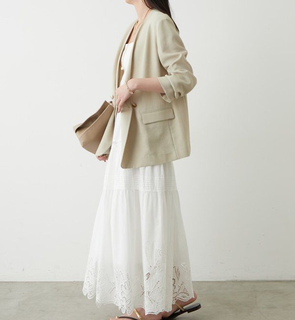  「麻調合繊ノーカラージャケット」|ベスト・ジレ|