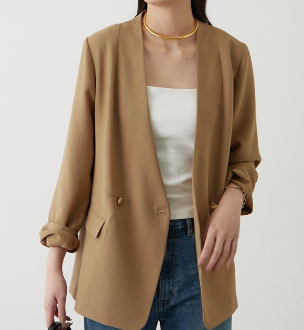  「麻調合繊ノーカラージャケット」|ベスト・ジレ|