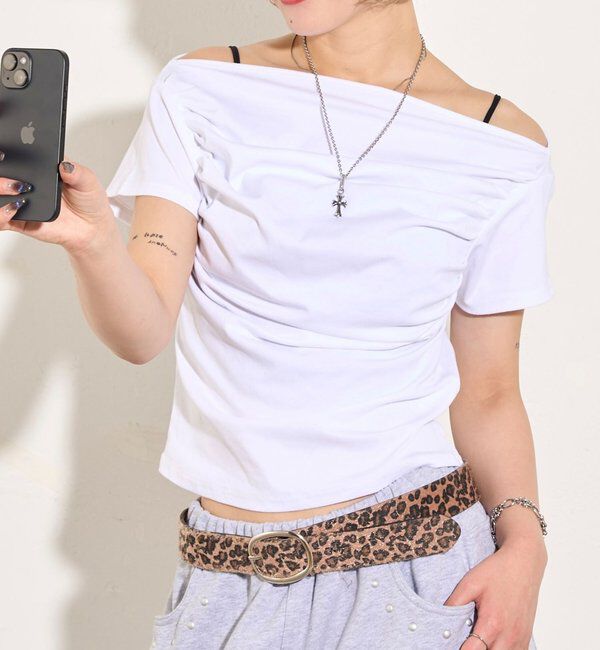  「ギャザーオフショル半袖トップス」|Tシャツ・カットソー|