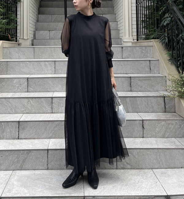  「【オケージョン】【サイズ展開あり】チュールハイネックワンピース」|ワンピース|