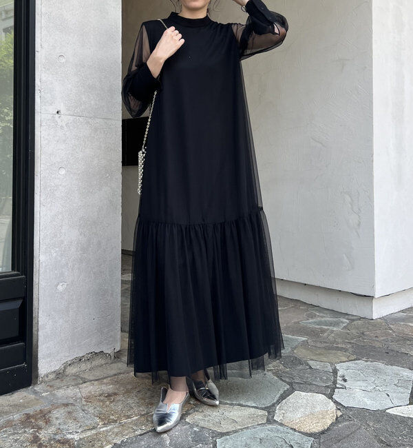  「【オケージョン】【サイズ展開あり】チュールハイネックワンピース」|ワンピース|