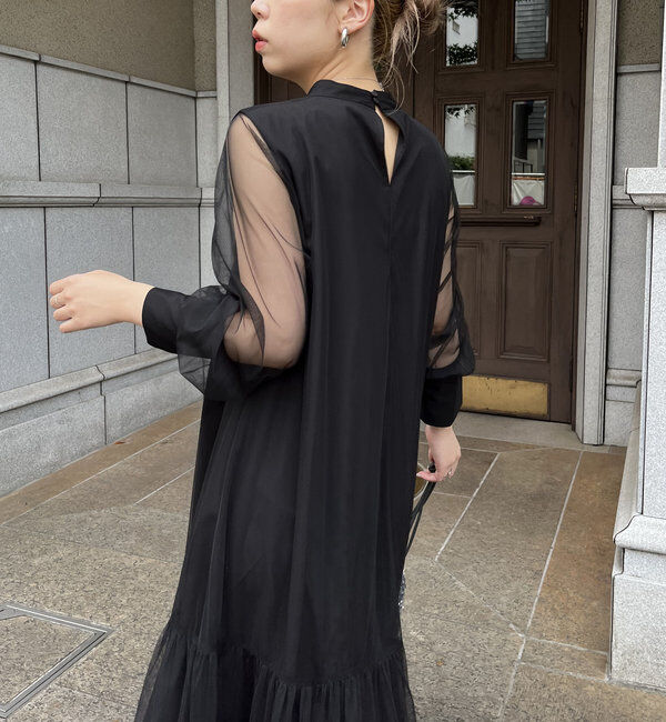  「【オケージョン】【サイズ展開あり】チュールハイネックワンピース」|ワンピース|