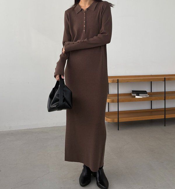  「【低身長サイズあり】襟ニットワンピース」|ワンピース|