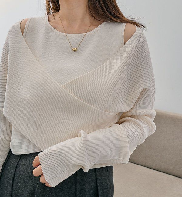  「オフショルクロスレイヤードニット」|ニット・セーター|