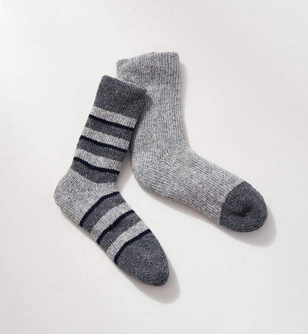 collex「【ecuvo,】別注　ボーダーWソックス　メンズ」|ソックス|ライトグレー